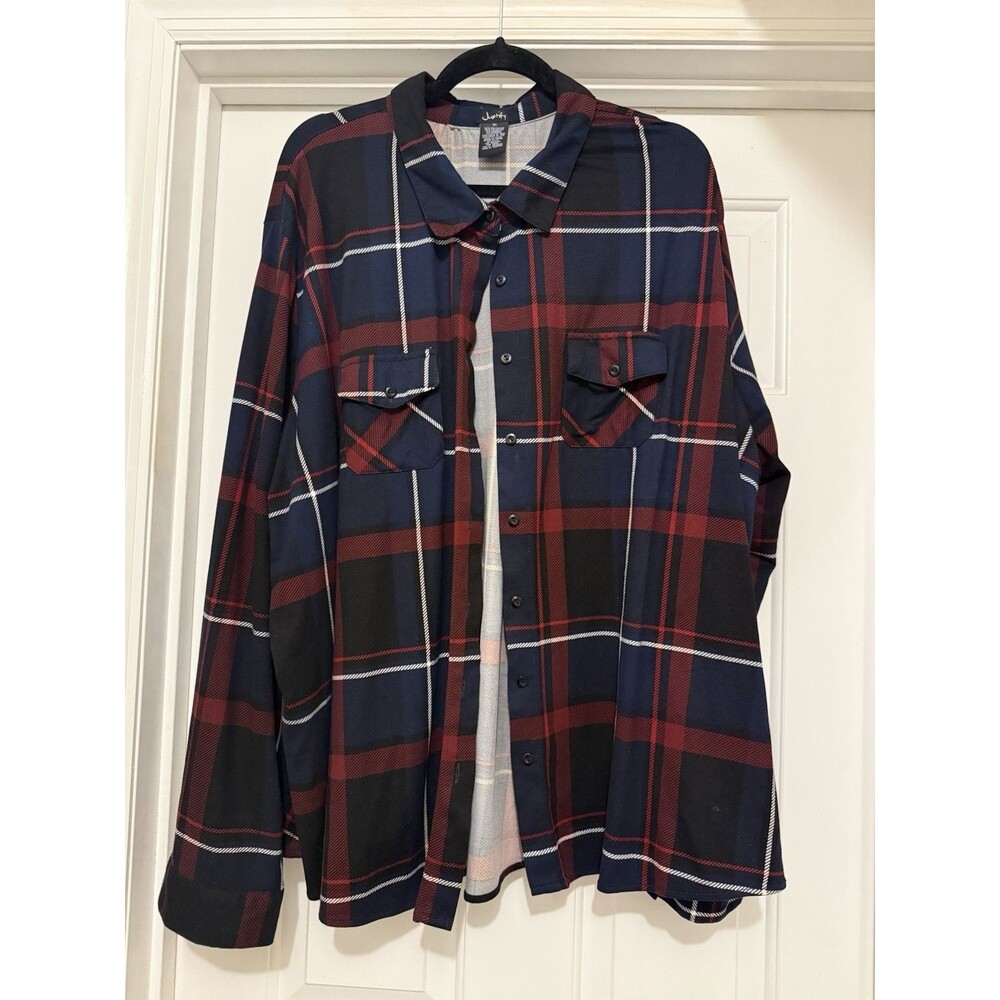 Justify Women's Red White Blue Plaid Top 3X Grunge Western Inspired Casual